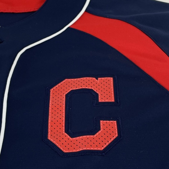 Majestic Cool Base Men's Cleveland Indians Navy Jersey Large L Baseball MLB - Picture 3 of 7